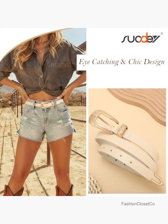Western Skinny Leather Belt with Gold Carved Buckle, 0.8\